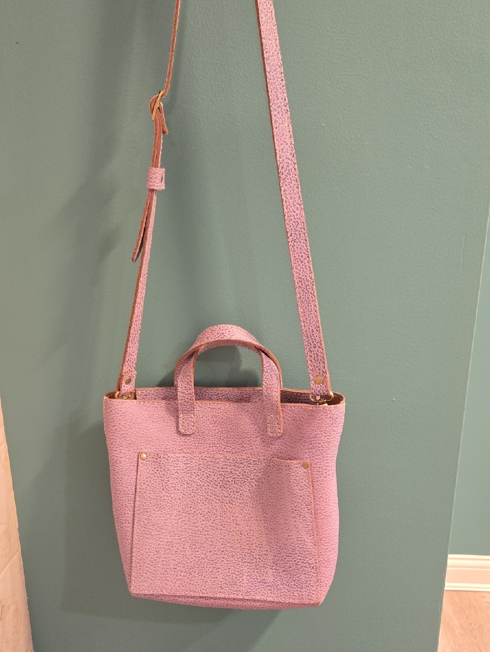 EUC Portland Leather Goods Mini Classic Crossbody Tote in Color Lilac Zipper Top